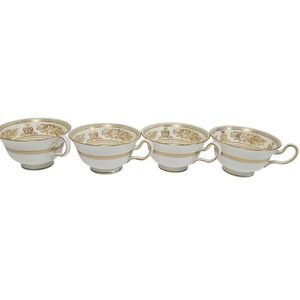 Wedgwood Columbia Gold Teacups Set of 4 White Bone China Gilded Floral